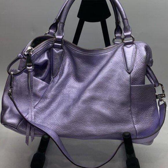 Aimee Kestenberg SORRY I'M LATE Lilac Metallic Pebbled Leather Satchel RARE FIND - Picture 4 of 11
